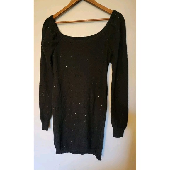 The Unbranded Brand Sweaters - Midi Sweater Dress Womens Medium Black Sparkles Ruffled Shoulder Off Shoulder -C